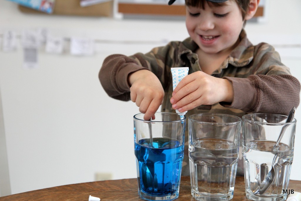 mixing colors with food coloring